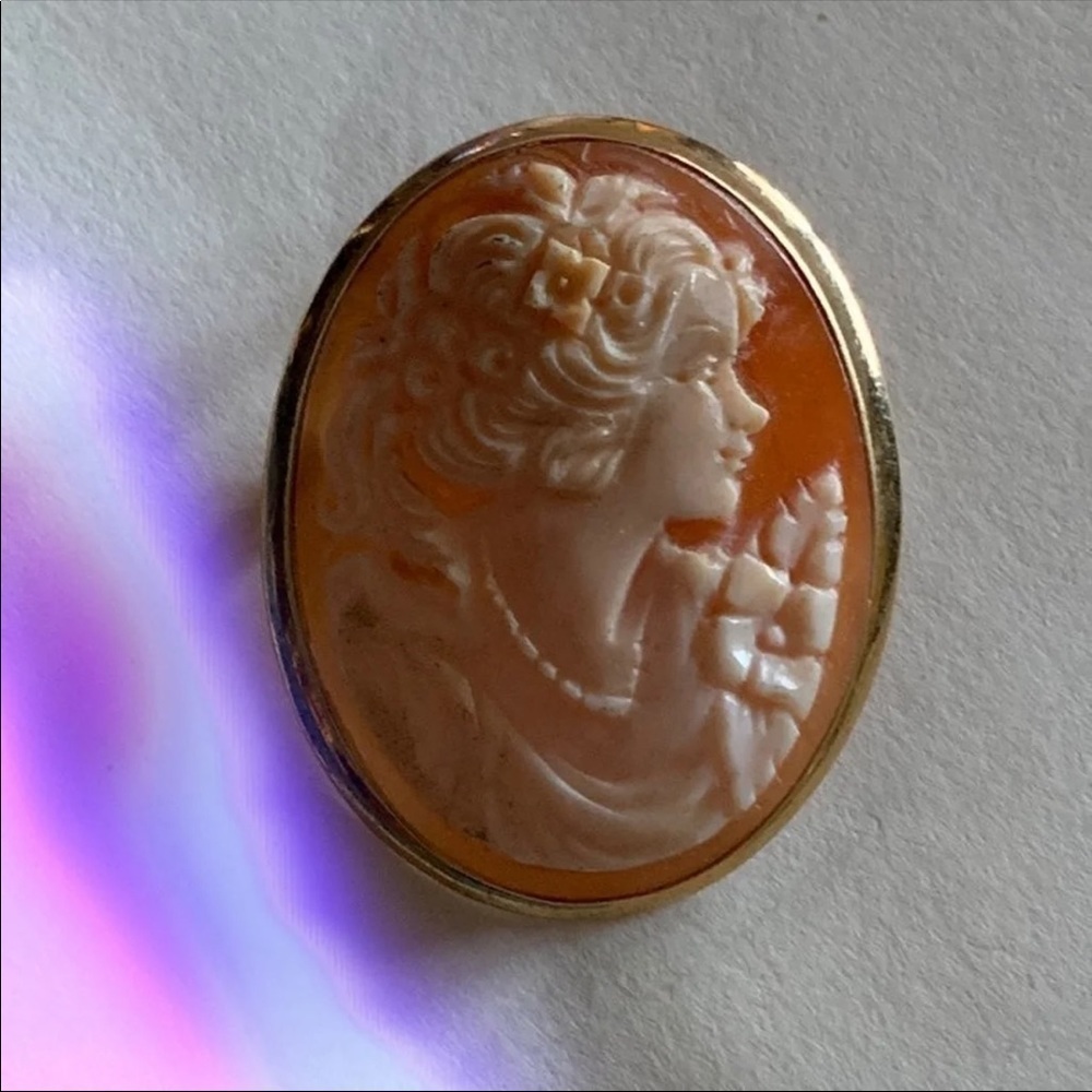 14 Karat Gold Vintage CAMEO BROOCH PENDANT